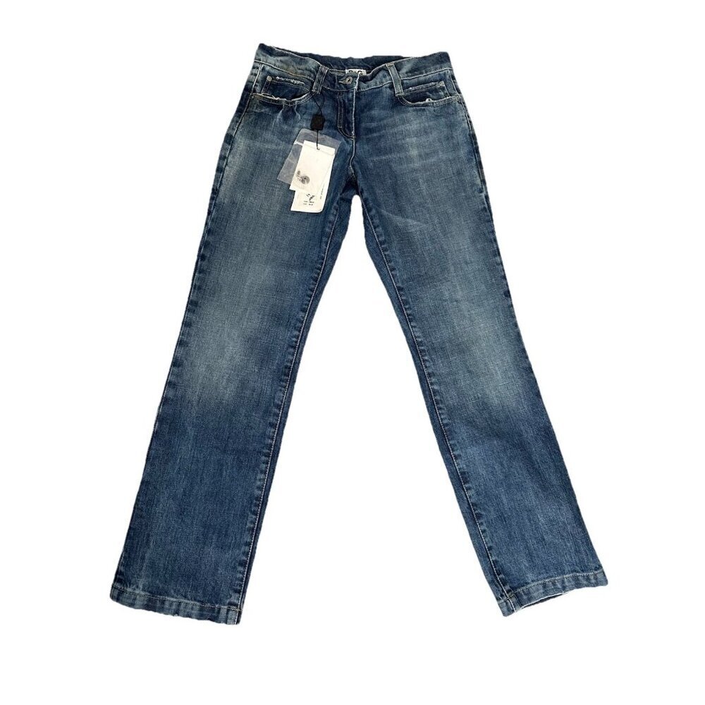 D&G JUNIOR Dolce&Gabbana Straight Leg Stretch Denim Jeans Distressed 9/10 NWT